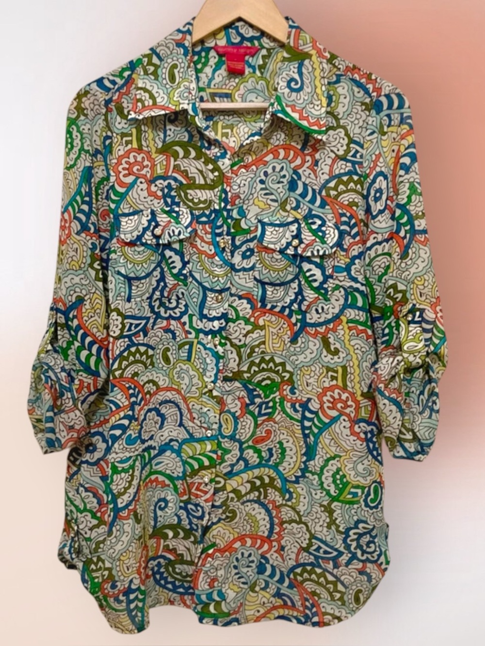 Sunny Leigh Relaxed Fit Colorful Paisley Tunic Blouse Med
